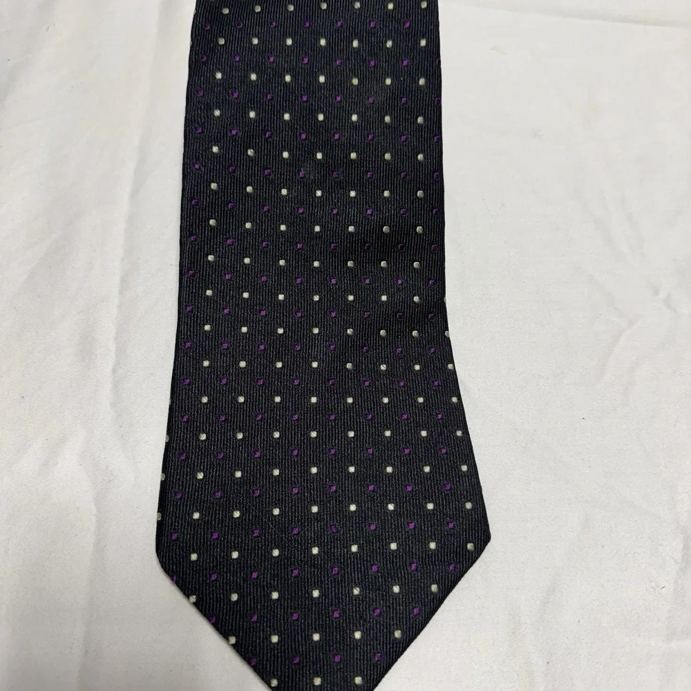 Tommy Hilfiger Tie Purple And Gold Dots Men's 100% Silk
